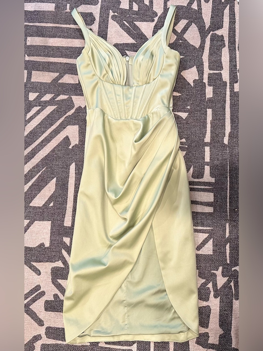 House of CB Sage Green Satin Corset Midi Dress - Size S - Picture 2 of 6